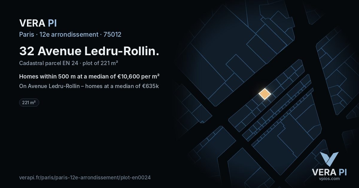 32 Avenue Ledru-Rollin, 12e arrondissement at night – the plot lit, the parcels around coloured by the prices near them