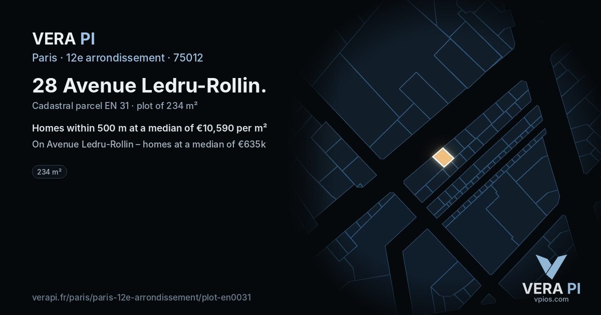 28 Avenue Ledru-Rollin, 12e arrondissement at night – the plot lit, the parcels around coloured by the prices near them