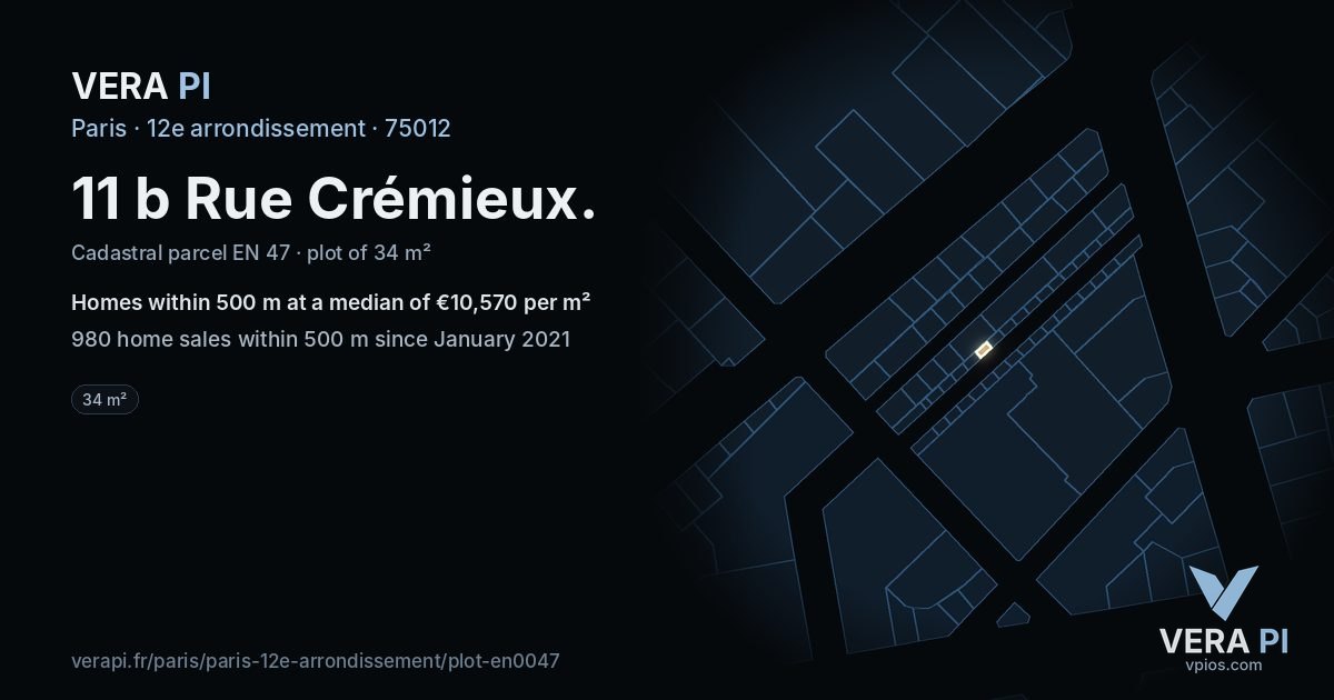 11 b Rue Crémieux, 12e arrondissement at night – the plot lit, the parcels around coloured by the prices near them
