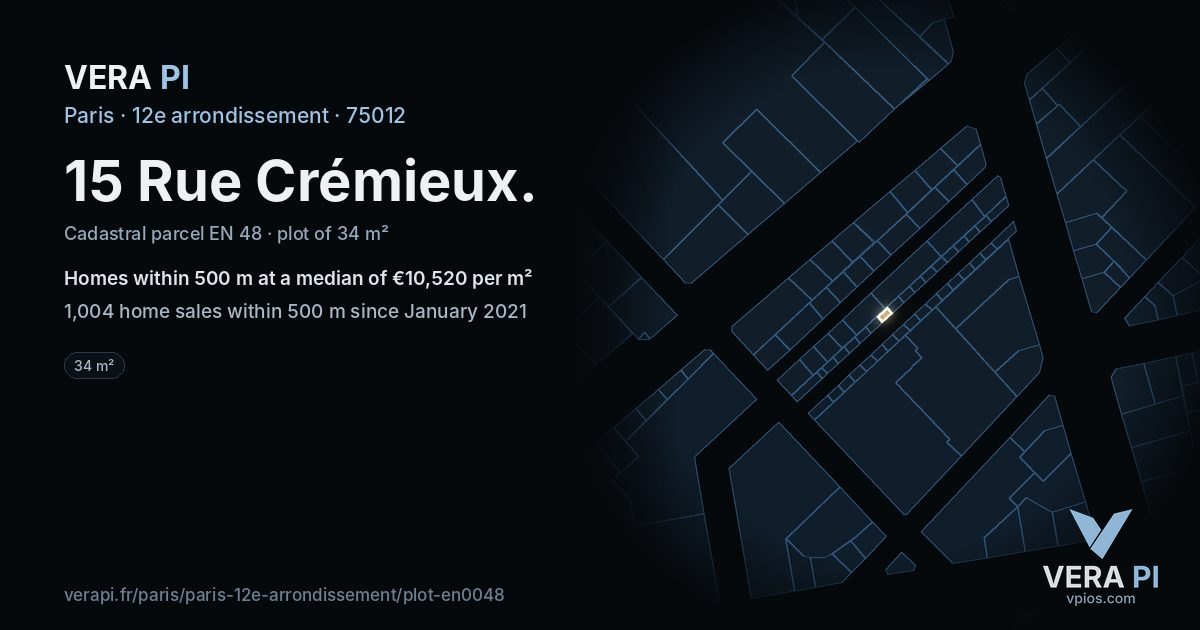 15 Rue Crémieux, 12e arrondissement at night – the plot lit, the parcels around coloured by the prices near them