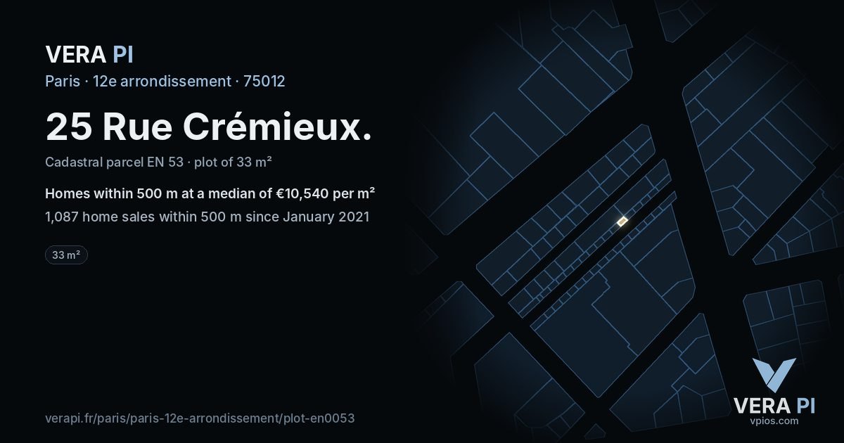 25 Rue Crémieux, 12e arrondissement at night – the plot lit, the parcels around coloured by the prices near them