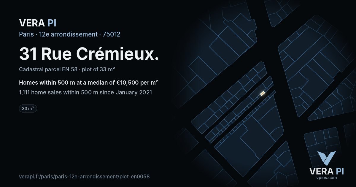 31 Rue Crémieux, 12e arrondissement at night – the plot lit, the parcels around coloured by the prices near them
