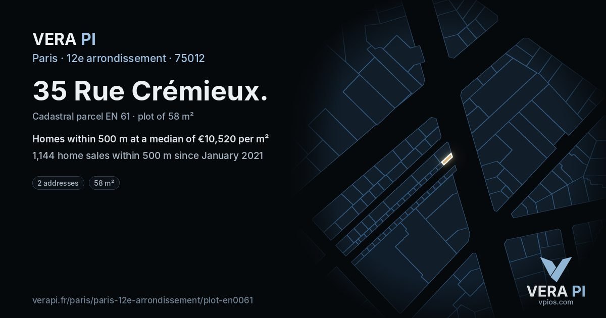 35 Rue Crémieux, 12e arrondissement at night – the plot lit, the parcels around coloured by the prices near them