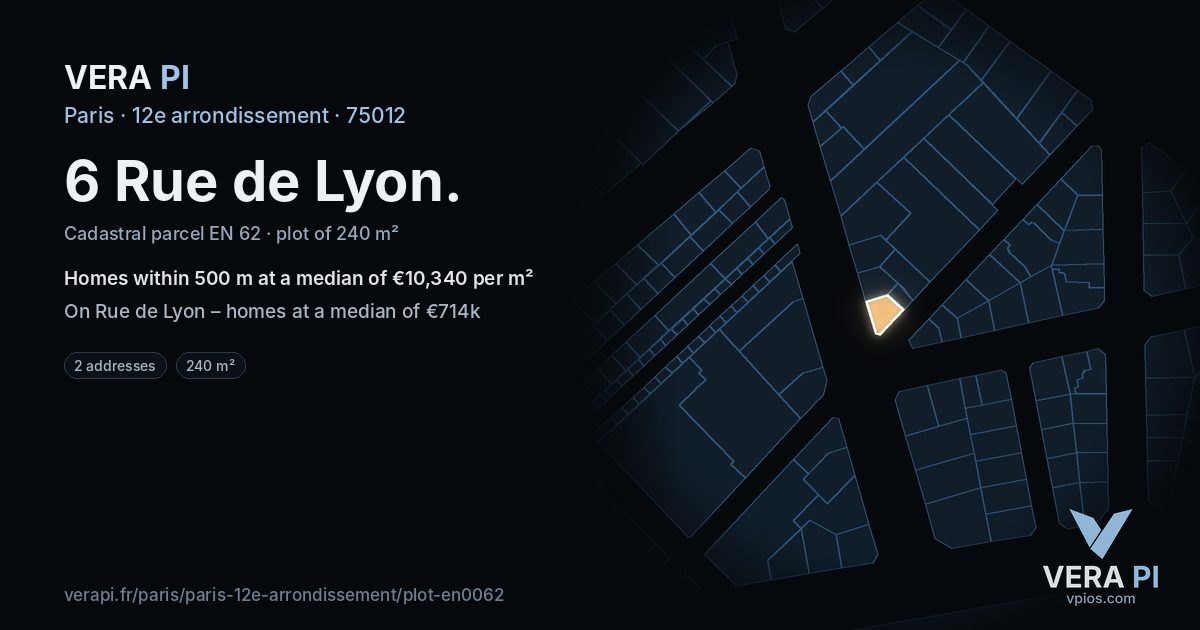6 Rue de Lyon, 12e arrondissement at night – the plot lit, the parcels around coloured by the prices near them