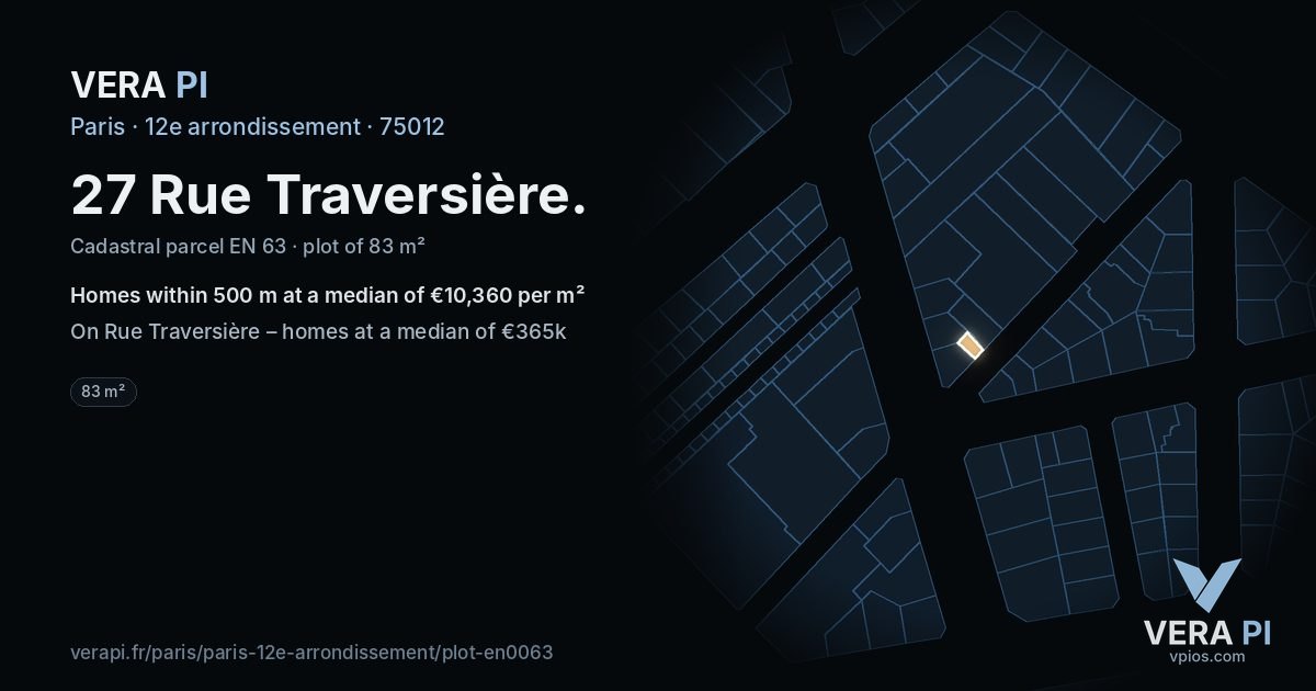 27 Rue Traversière, 12e arrondissement at night – the plot lit, the parcels around coloured by the prices near them