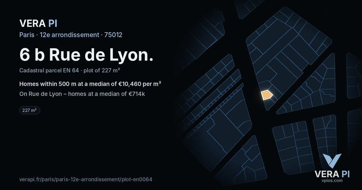 6 b Rue de Lyon, 12e arrondissement at night – the plot lit, the parcels around coloured by the prices near them