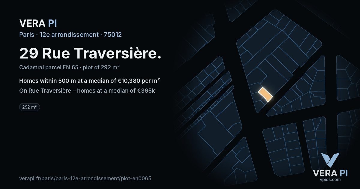 29 Rue Traversière, 12e arrondissement at night – the plot lit, the parcels around coloured by the prices near them