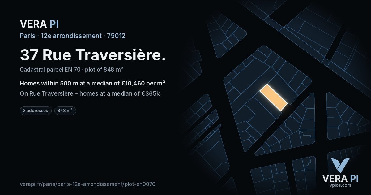 37 Rue Traversière, 12e arrondissement at night – the plot lit, the parcels around coloured by the prices near them