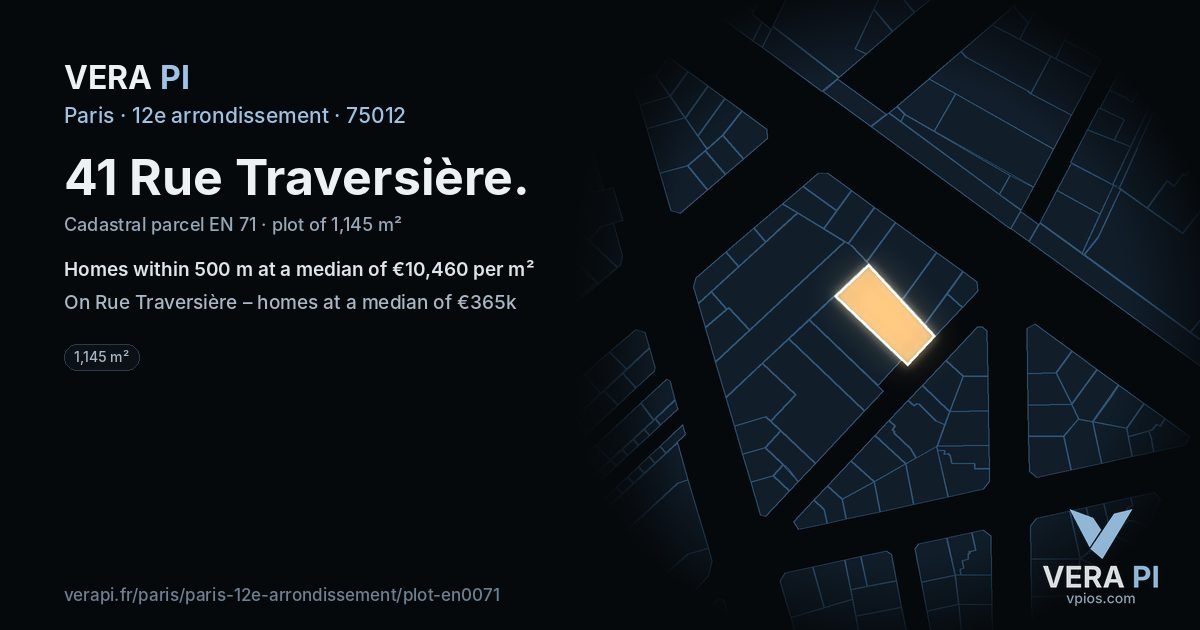 41 Rue Traversière, 12e arrondissement at night – the plot lit, the parcels around coloured by the prices near them