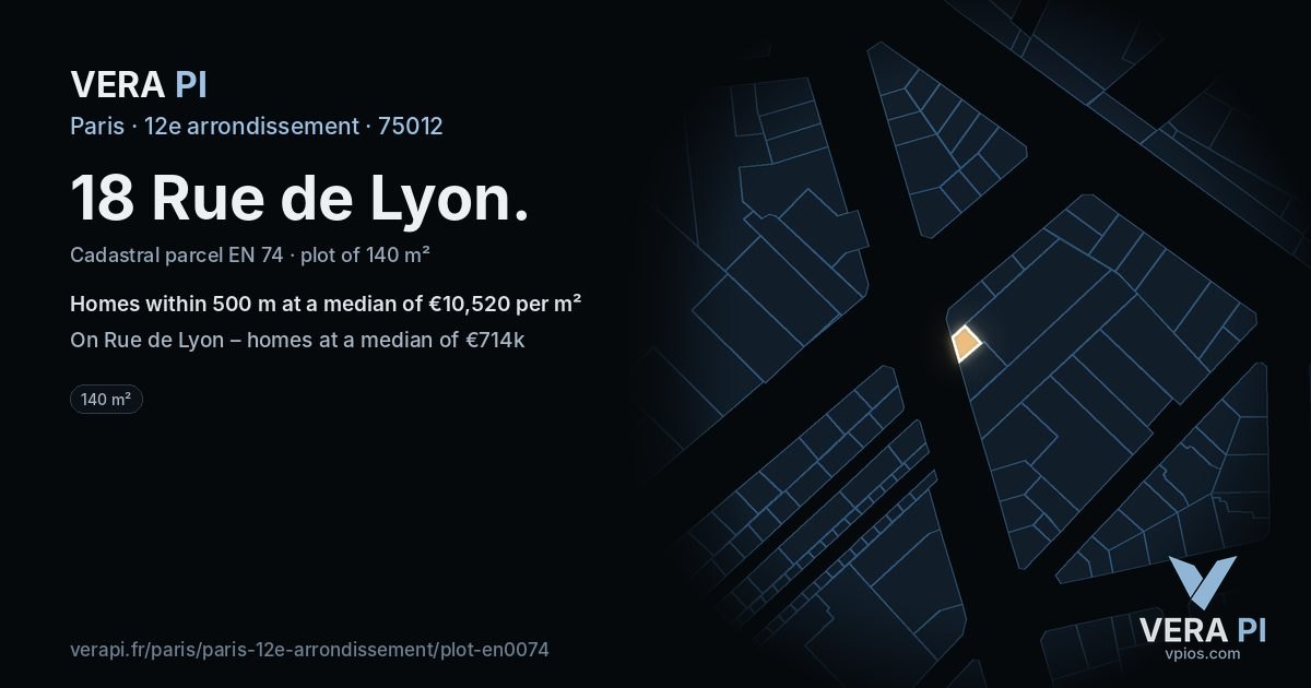18 Rue de Lyon, 12e arrondissement at night – the plot lit, the parcels around coloured by the prices near them