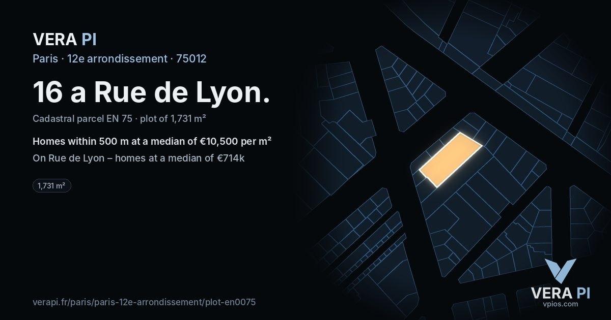 16 a Rue de Lyon, 12e arrondissement at night – the plot lit, the parcels around coloured by the prices near them