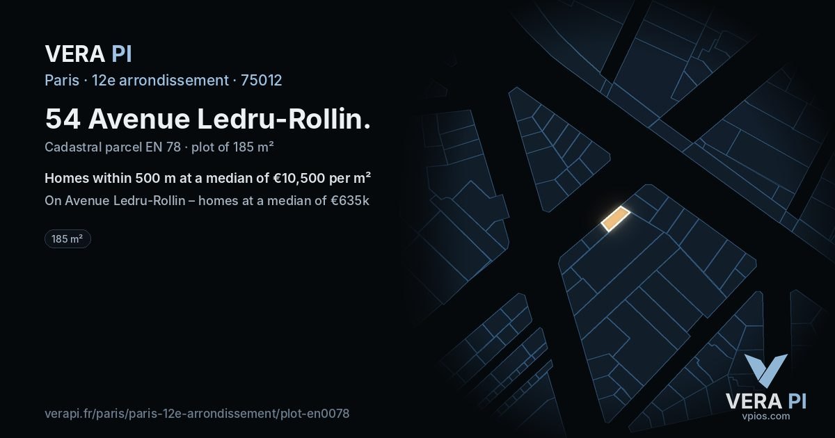 54 Avenue Ledru-Rollin, 12e arrondissement at night – the plot lit, the parcels around coloured by the prices near them