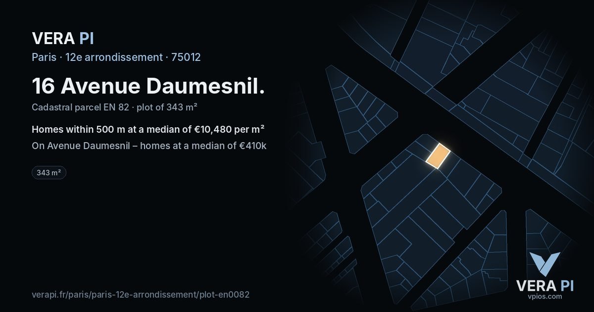 16 Avenue Daumesnil, 12e arrondissement at night – the plot lit, the parcels around coloured by the prices near them