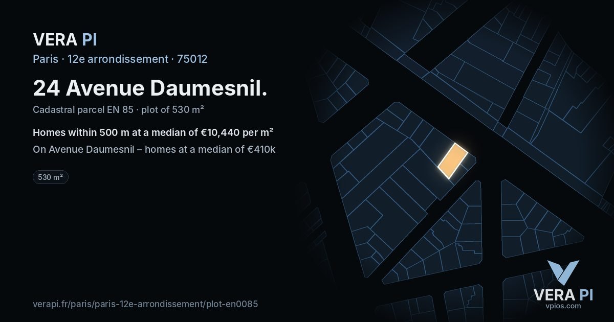 24 Avenue Daumesnil, 12e arrondissement at night – the plot lit, the parcels around coloured by the prices near them
