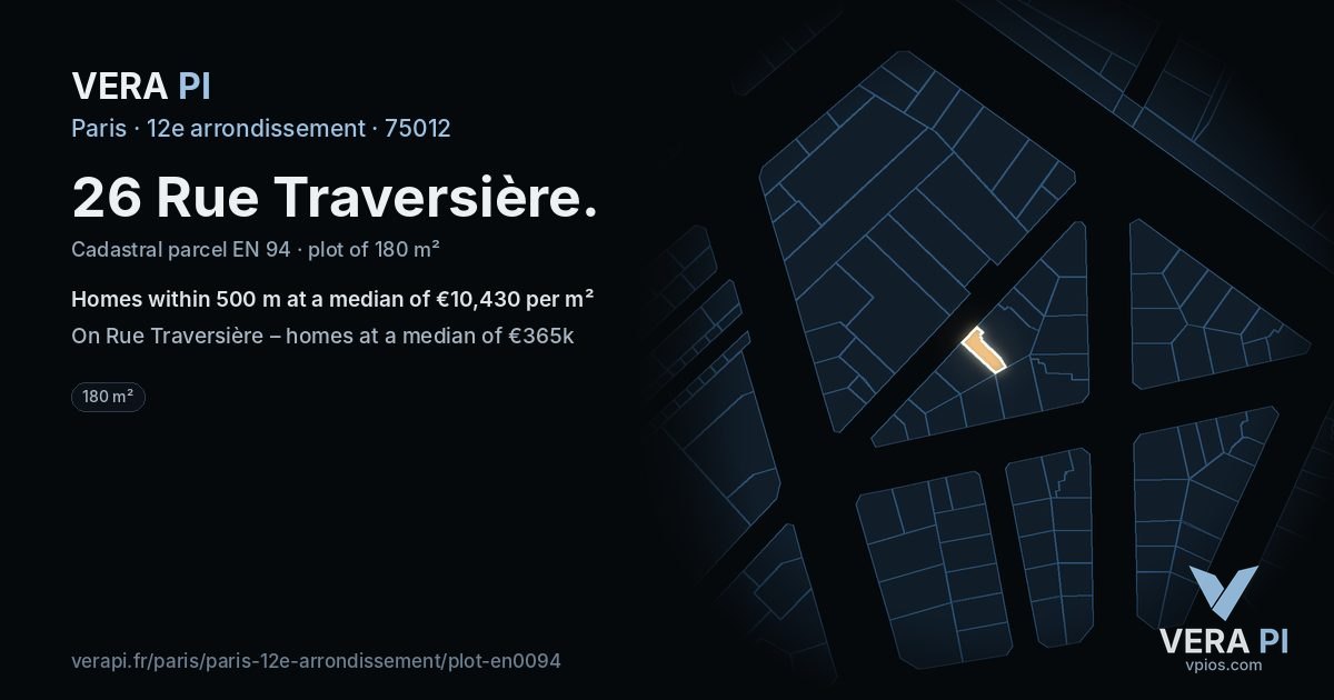26 Rue Traversière, 12e arrondissement at night – the plot lit, the parcels around coloured by the prices near them