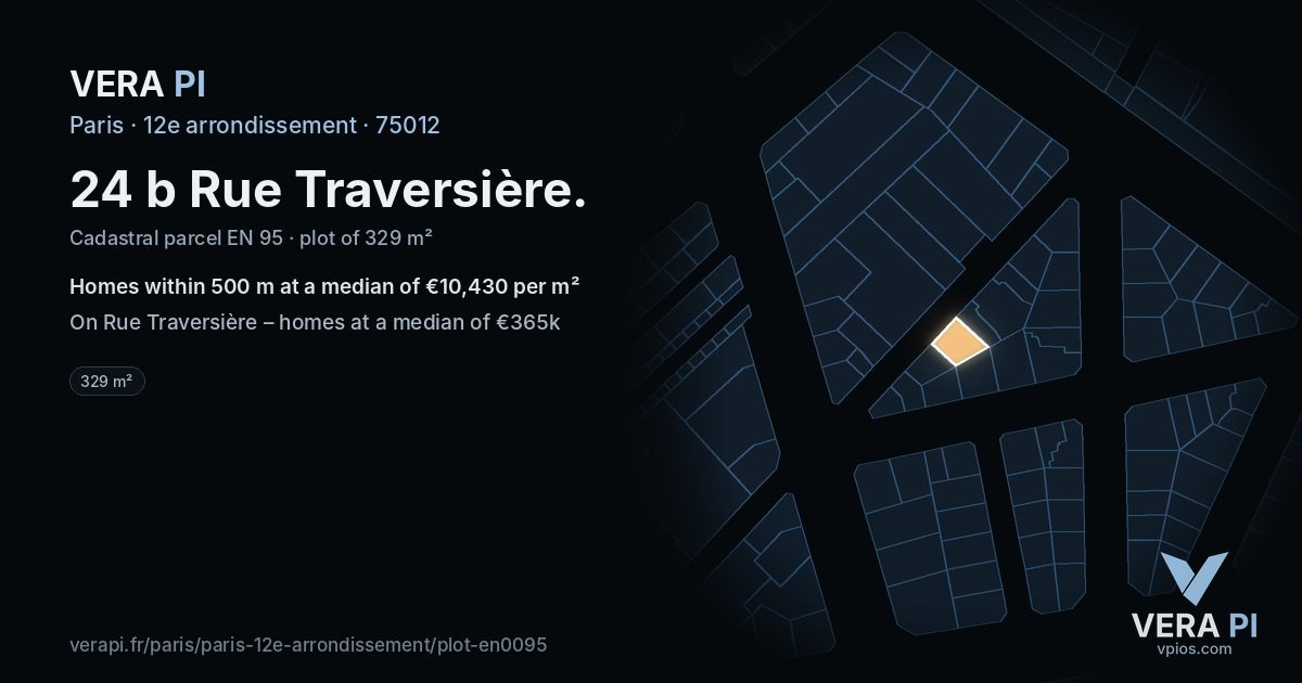 24 b Rue Traversière, 12e arrondissement at night – the plot lit, the parcels around coloured by the prices near them