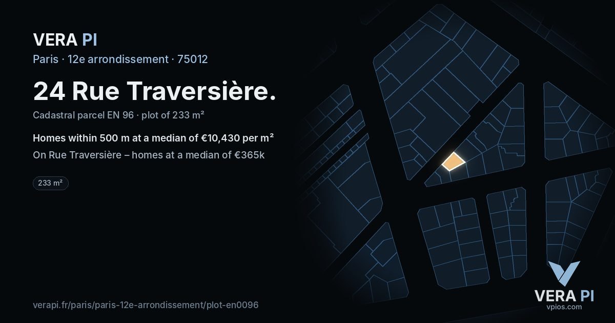 24 Rue Traversière, 12e arrondissement at night – the plot lit, the parcels around coloured by the prices near them