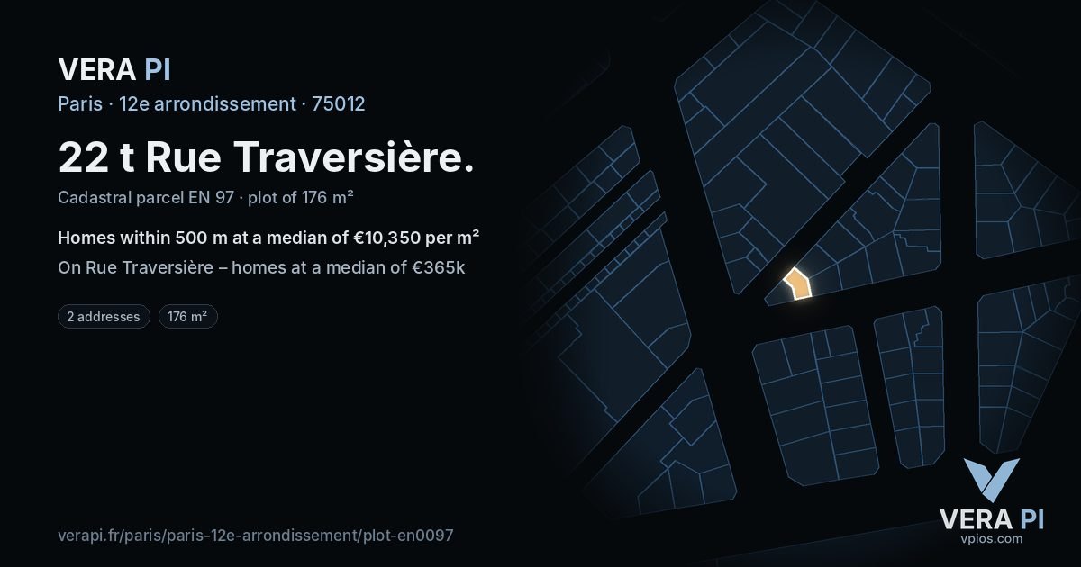 22 t Rue Traversière, 12e arrondissement at night – the plot lit, the parcels around coloured by the prices near them