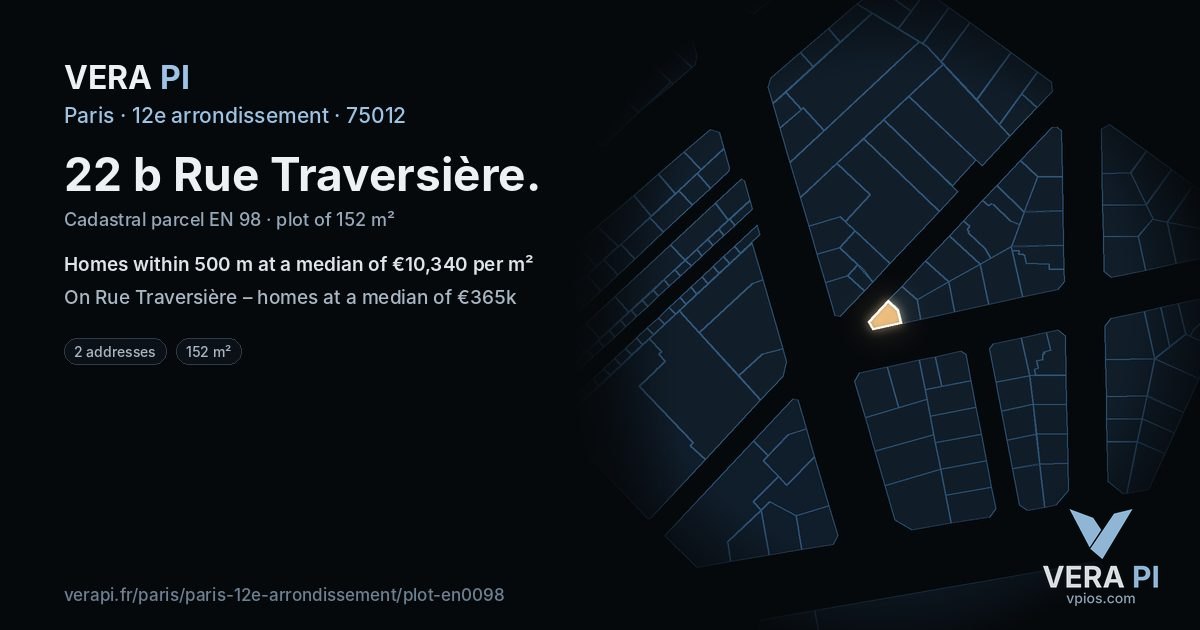 22 b Rue Traversière, 12e arrondissement at night – the plot lit, the parcels around coloured by the prices near them