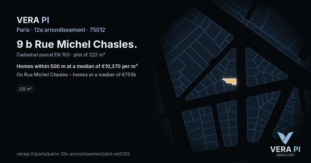 9 b Rue Michel Chasles, 12e arrondissement at night – the plot lit, the parcels around coloured by the prices near them