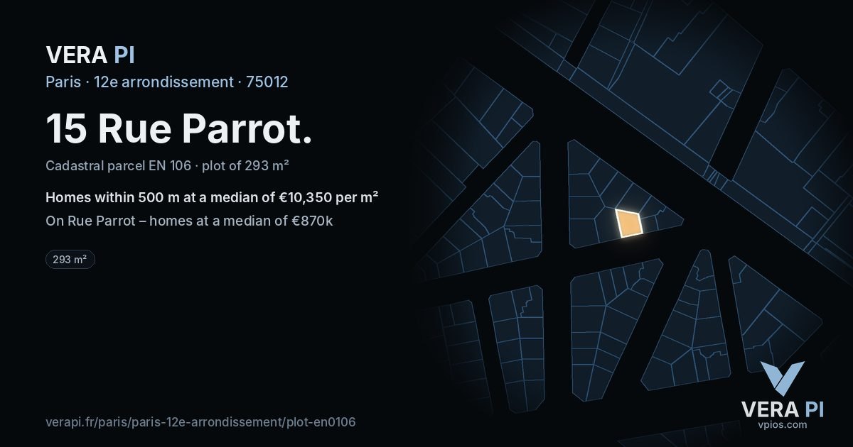 15 Rue Parrot, 12e arrondissement at night – the plot lit, the parcels around coloured by the prices near them