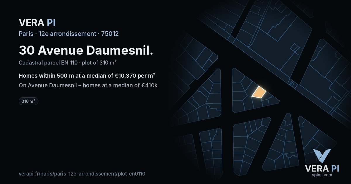 30 Avenue Daumesnil, 12e arrondissement at night – the plot lit, the parcels around coloured by the prices near them
