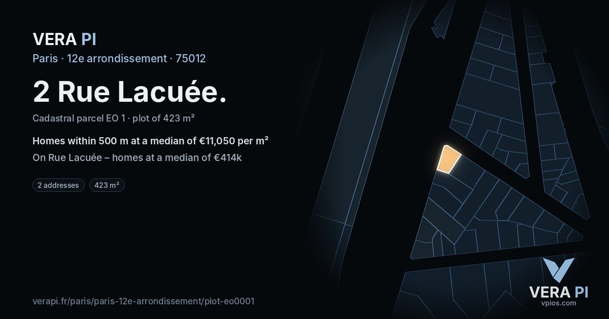 2 Rue Lacuée, 12e arrondissement at night – the plot lit, the parcels around coloured by the prices near them