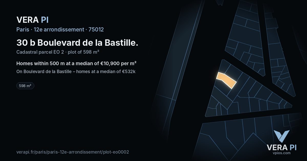 30 b Boulevard de la Bastille, 12e arrondissement at night – the plot lit, the parcels around coloured by the prices near them