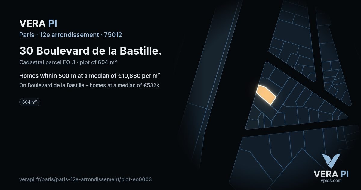 30 Boulevard de la Bastille, 12e arrondissement at night – the plot lit, the parcels around coloured by the prices near them
