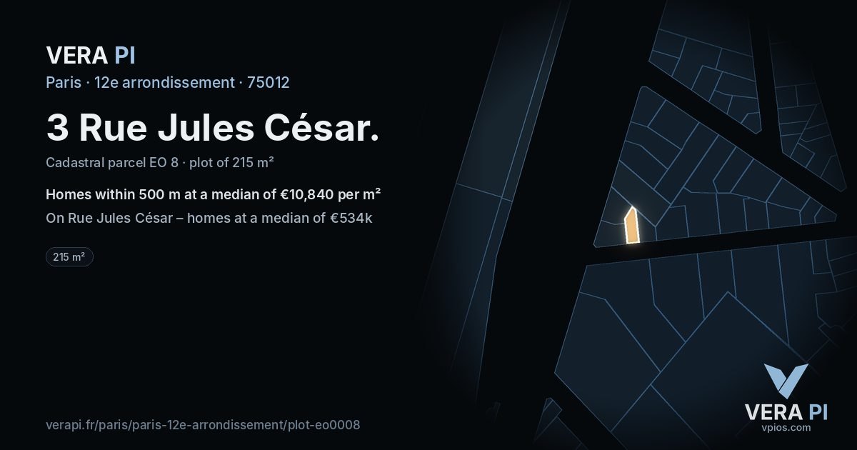 3 Rue Jules César, 12e arrondissement at night – the plot lit, the parcels around coloured by the prices near them