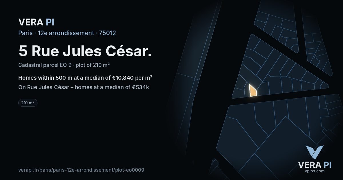 5 Rue Jules César, 12e arrondissement at night – the plot lit, the parcels around coloured by the prices near them