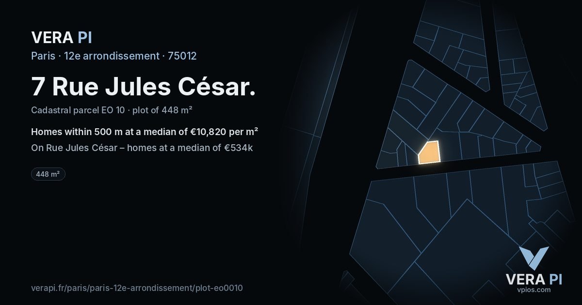 7 Rue Jules César, 12e arrondissement at night – the plot lit, the parcels around coloured by the prices near them