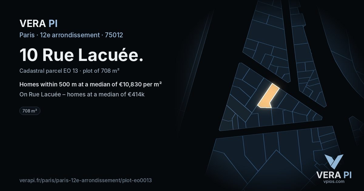 10 Rue Lacuée, 12e arrondissement at night – the plot lit, the parcels around coloured by the prices near them