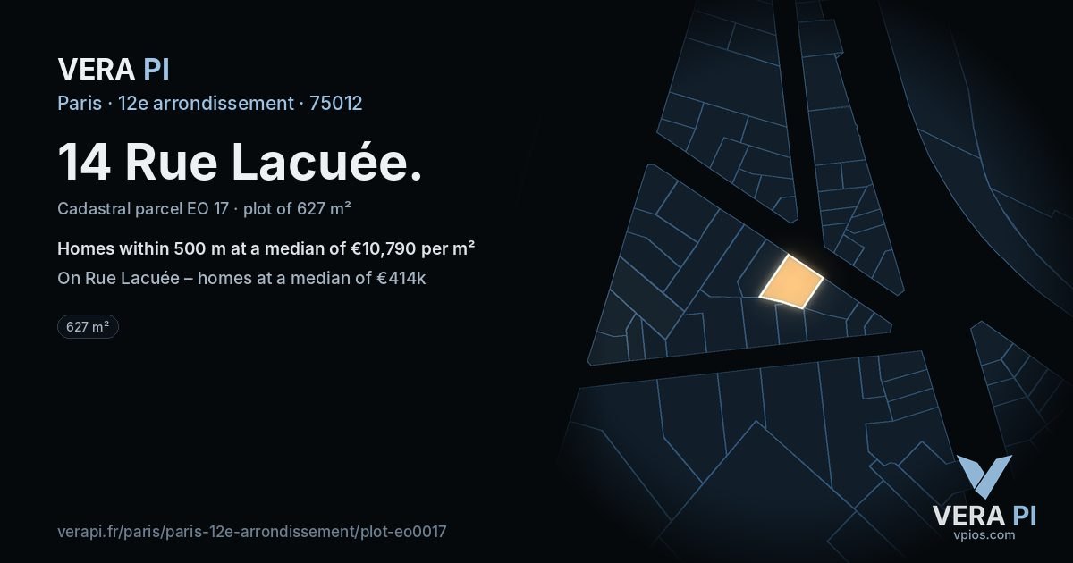 14 Rue Lacuée, 12e arrondissement at night – the plot lit, the parcels around coloured by the prices near them