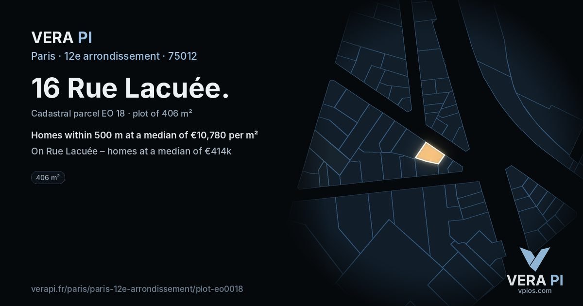 16 Rue Lacuée, 12e arrondissement at night – the plot lit, the parcels around coloured by the prices near them