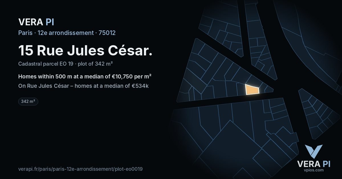 15 Rue Jules César, 12e arrondissement at night – the plot lit, the parcels around coloured by the prices near them