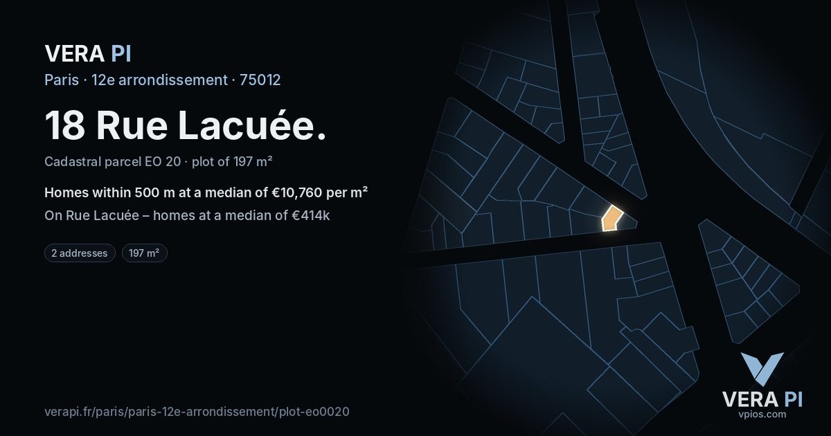 18 Rue Lacuée, 12e arrondissement at night – the plot lit, the parcels around coloured by the prices near them