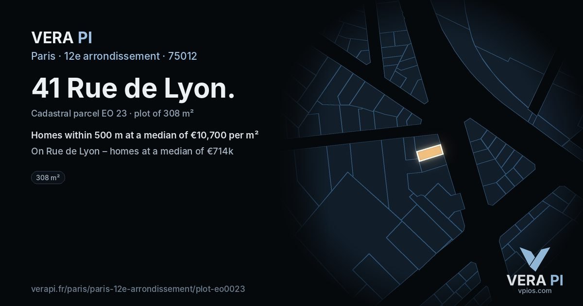 41 Rue de Lyon, 12e arrondissement at night – the plot lit, the parcels around coloured by the prices near them