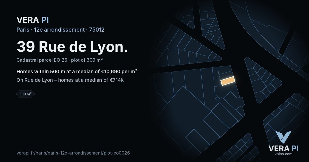 39 Rue de Lyon, 12e arrondissement at night – the plot lit, the parcels around coloured by the prices near them