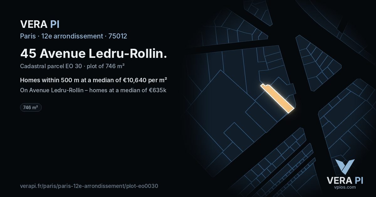 45 Avenue Ledru-Rollin, 12e arrondissement at night – the plot lit, the parcels around coloured by the prices near them