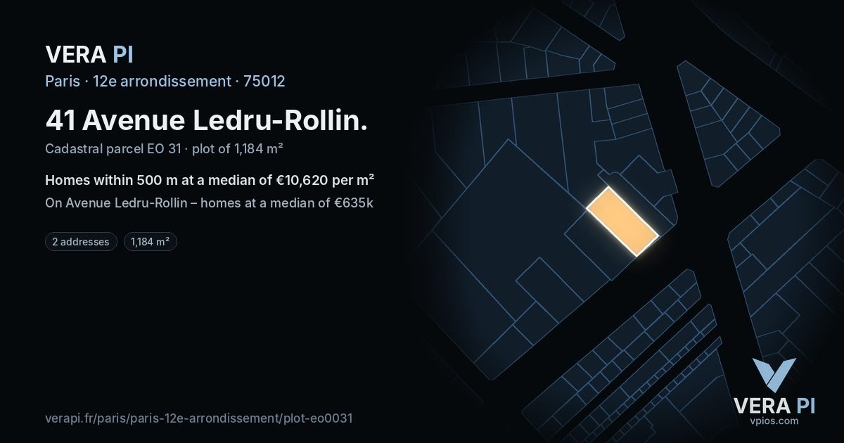 41 Avenue Ledru-Rollin, 12e arrondissement at night – the plot lit, the parcels around coloured by the prices near them