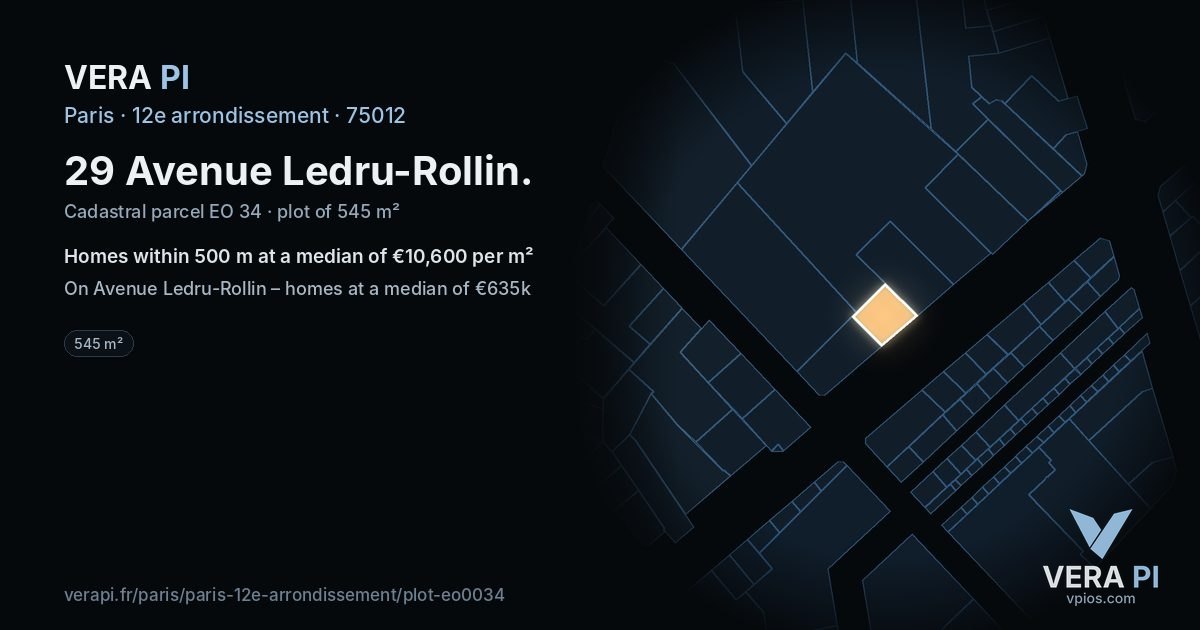 29 Avenue Ledru-Rollin, 12e arrondissement at night – the plot lit, the parcels around coloured by the prices near them