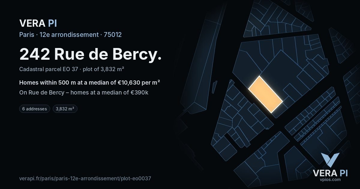 242 Rue de Bercy, 12e arrondissement at night – the plot lit, the parcels around coloured by the prices near them