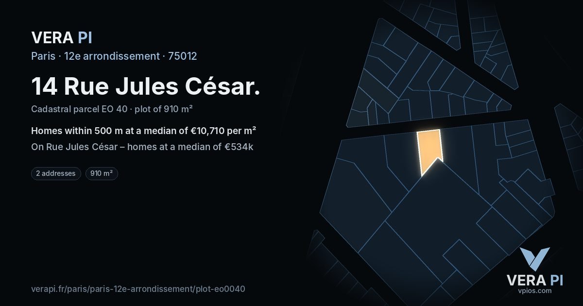 14 Rue Jules César, 12e arrondissement at night – the plot lit, the parcels around coloured by the prices near them