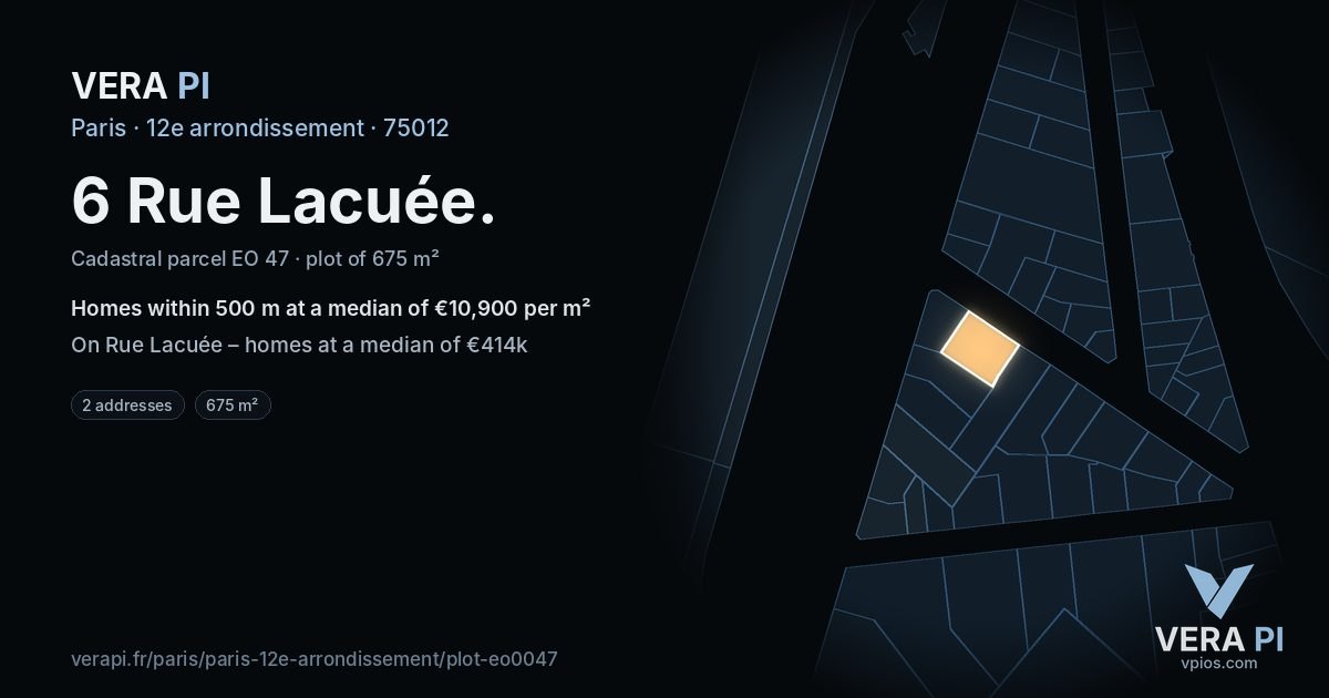 6 Rue Lacuée, 12e arrondissement at night – the plot lit, the parcels around coloured by the prices near them