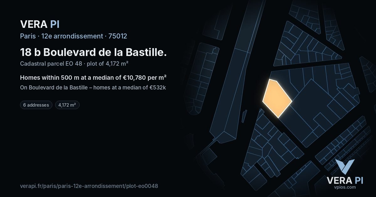 18 b Boulevard de la Bastille, 12e arrondissement at night – the plot lit, the parcels around coloured by the prices near them