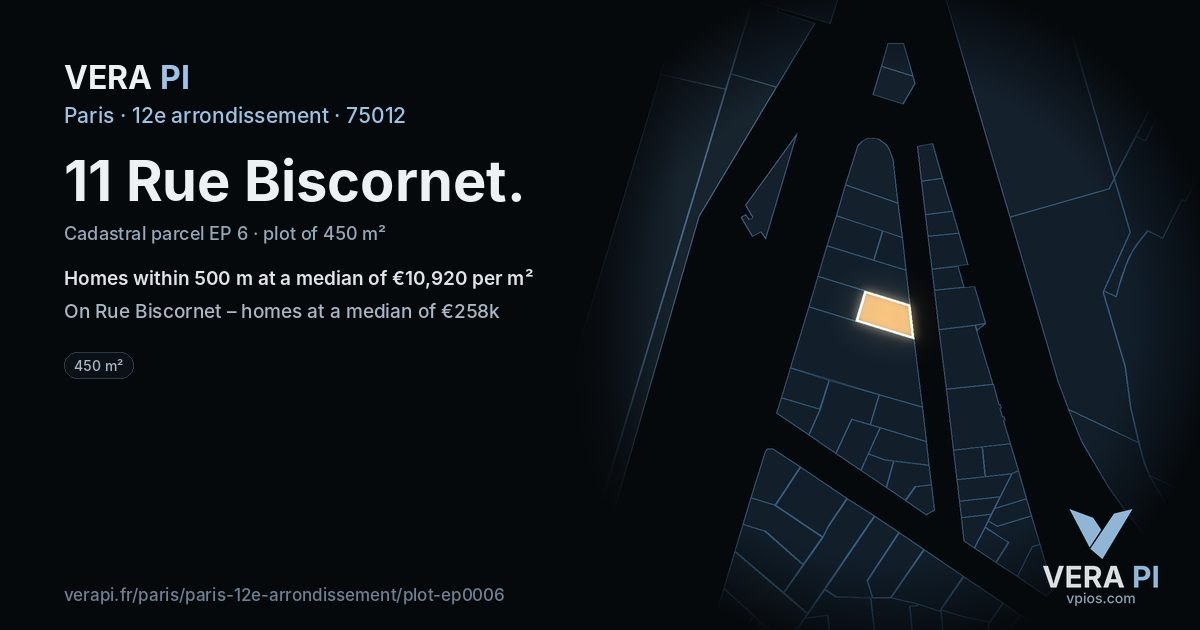 11 Rue Biscornet, 12e arrondissement at night – the plot lit, the parcels around coloured by the prices near them