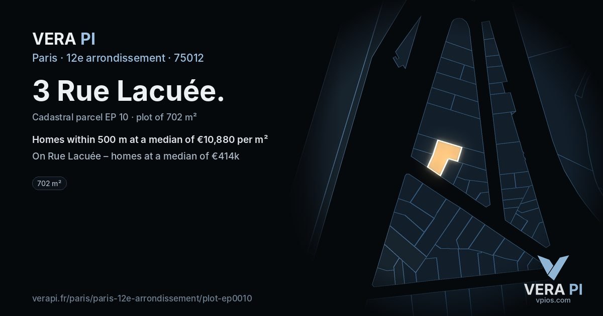 3 Rue Lacuée, 12e arrondissement at night – the plot lit, the parcels around coloured by the prices near them
