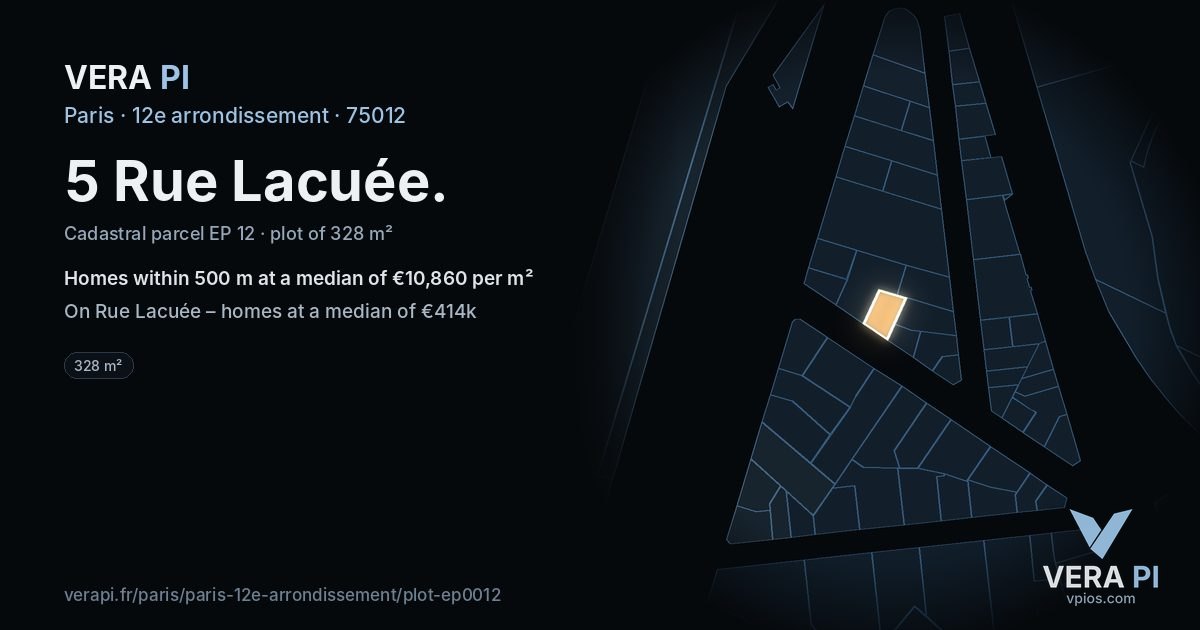 5 Rue Lacuée, 12e arrondissement at night – the plot lit, the parcels around coloured by the prices near them