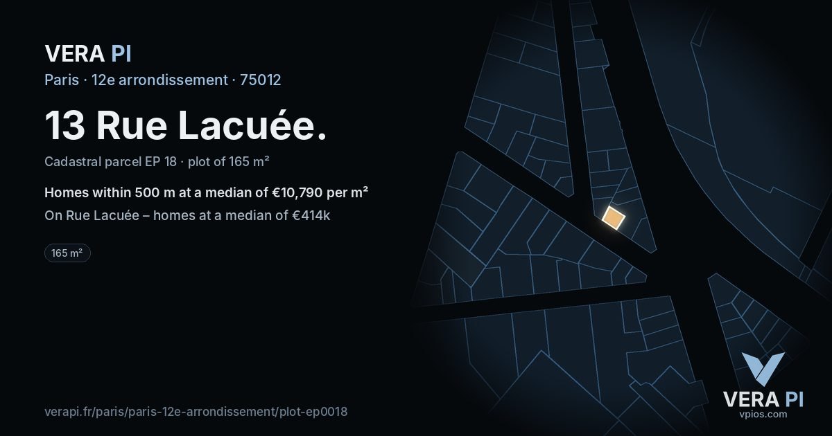 13 Rue Lacuée, 12e arrondissement at night – the plot lit, the parcels around coloured by the prices near them